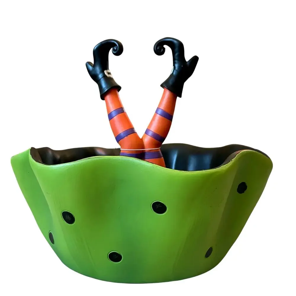 Halloween Witch Legs Candy Bowl 11in Whimsical Trick or Treat Dish NEW